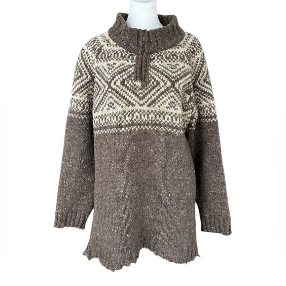 Aran Crafts 100% Wool Irish-Made Sweater Brown/Cream Men’s L